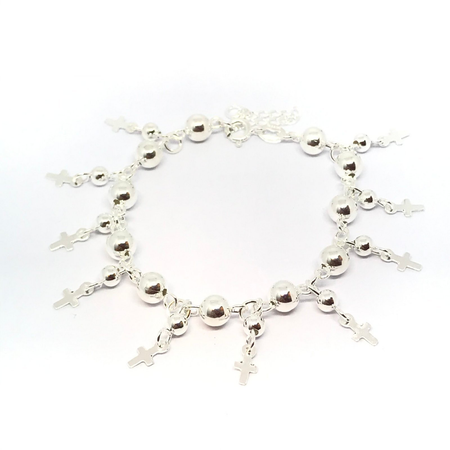 Pulsera con bolas y cruces colgantes