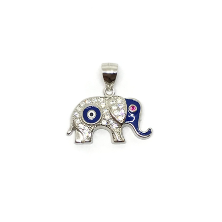 Dije de elefante y ojito rodhinado con cubic y esmalte
