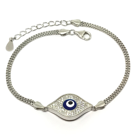 Pulsera rodhinada veneciana doble con ojito con cubic y esmalte