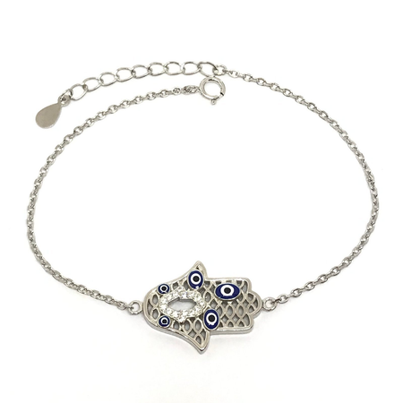 Pulsera rodhinada con manito con cubic y esmalte