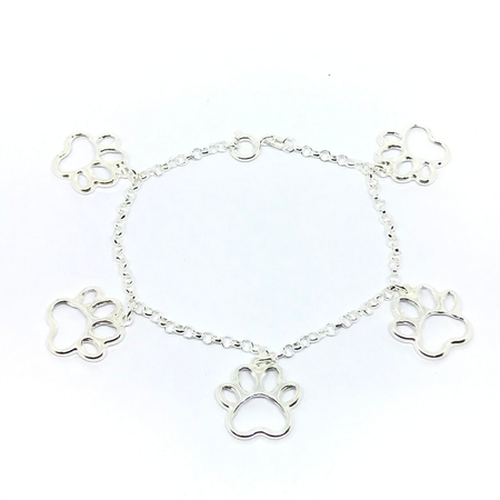 Pulsera rolo con huellas colgantes