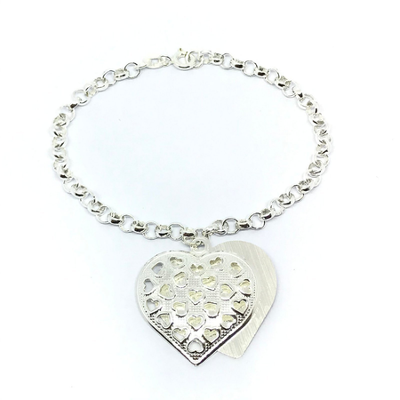 Pulsera rolo con corazon grande colgante