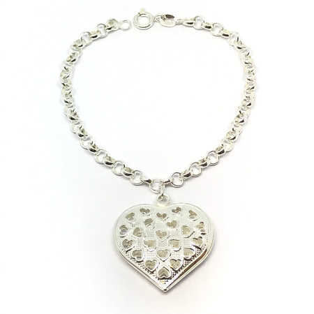 Pulsera rolo con corazon calado colgante