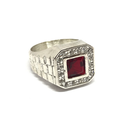 Anillo sello cuadrado con cubic cuadrado combinado con cubics pequeños en colores varios