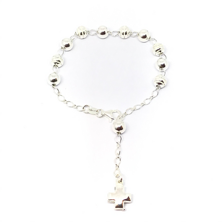 Pulsera denario 6mm con cruz inflada