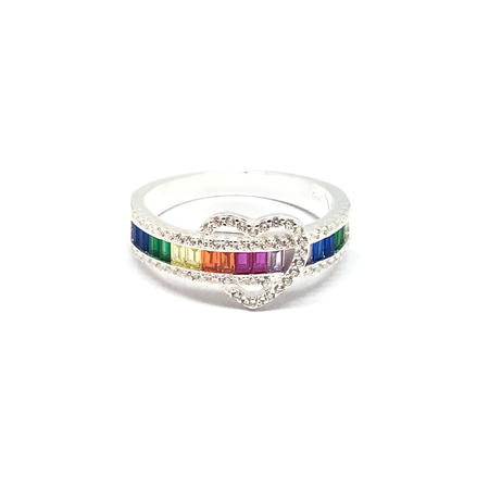 Anillo con corazon y cubics multicolor combinados nuevo13