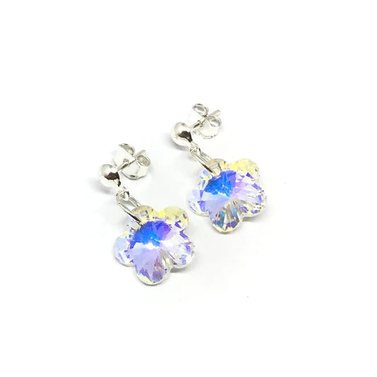 Aros colgantes con flor de cristal en colores varios