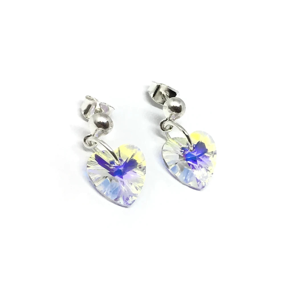 Aros con corazon cristal colgante en colres varios