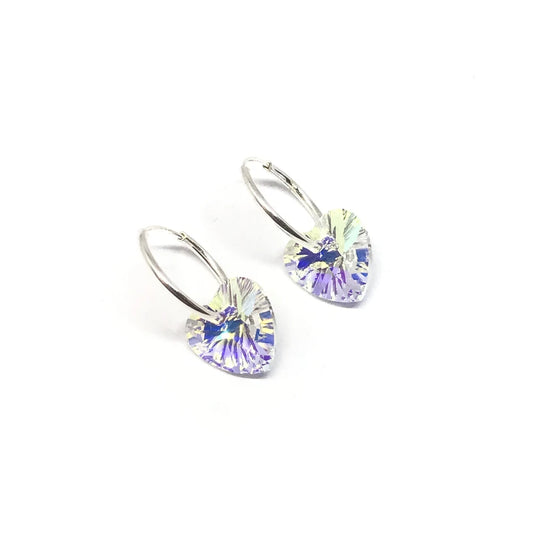 Aros cubanos de 14mm con corazon cristal en colores varios