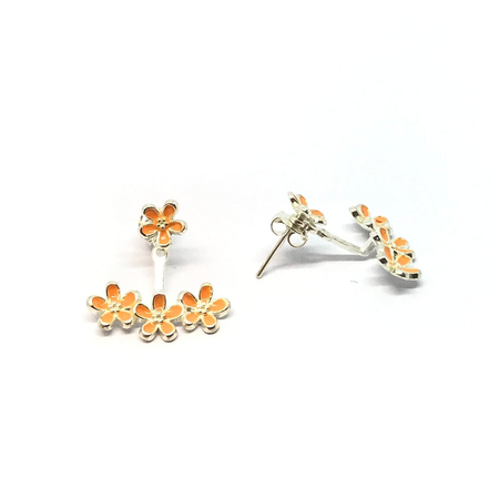 Aros abanico con flor esmaltada