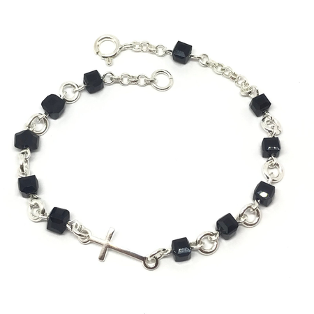 Pulsera denario con cruz y onix cuadrados