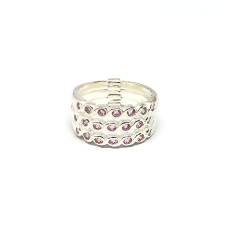 Anillo triple de plata con cubic en colores varios
