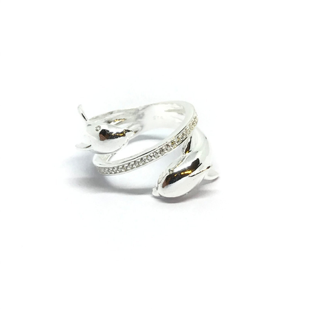 Anillo de doble delfin con cubic