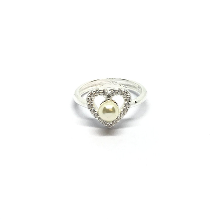 Anillo corazon con cubics y perla