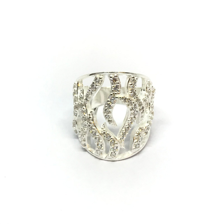 Anillo importante calado estilo llamas con cubic