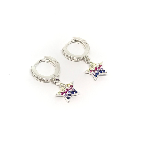 Aros argolla de 12mm con estrella con cubic colgante