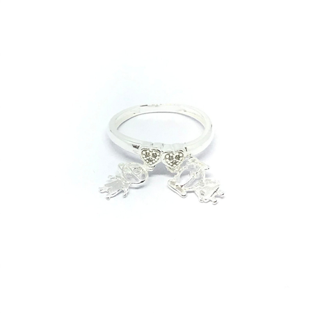 Anillo con corazones en cubic y nene y nena colgante
