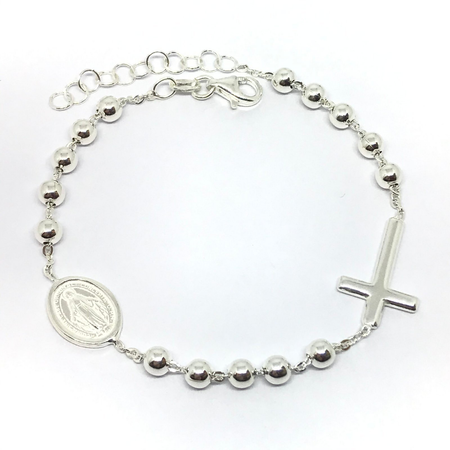 Pulsera con cruz y medalla milagrosa y bolitas de 4mm