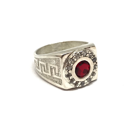 Anillo cuadrado con guarda griega y cubic combinados en colores varios
