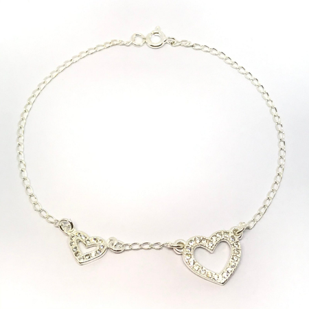 Pulsera con doble corazon con cubic