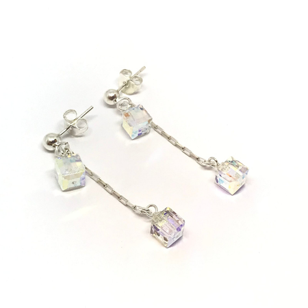 Aros bolita con doble cubic cristal colgante