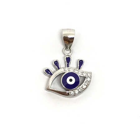 Dije de ojito rodhinado con cubic y esmalte