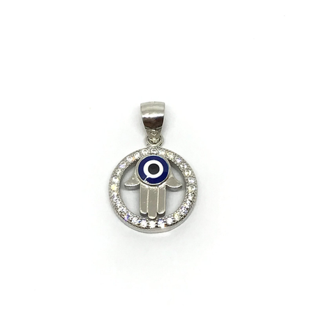 Dije de manito rodhinada con cubic y esmalte