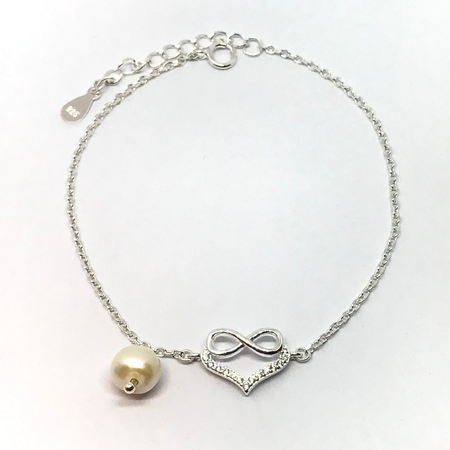 Pulsera con corazon con cubic y perla colgante
