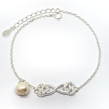 Pulsera con perla e infinito con cubic