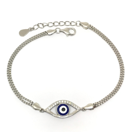 Pulsera rodhinada veneciana doble con ojito con cubic y esmalte