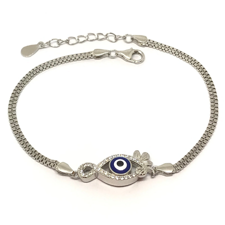 Pulsera rodhinada veneciana doble con ojito con cubic y esmalte