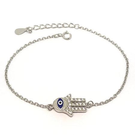 Pulsera rodhinada con manito con cubic y esmalte