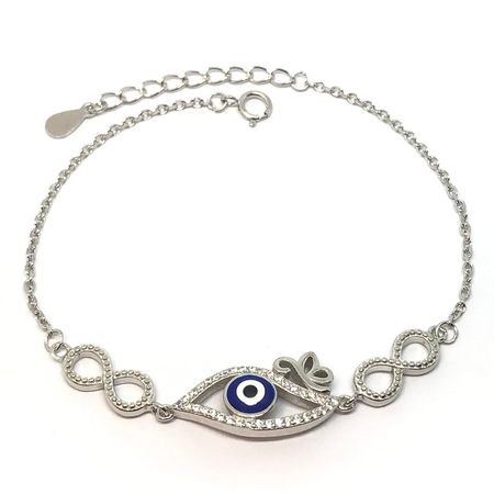 Pulsera rodhinada con ojito con cubic y esmalte