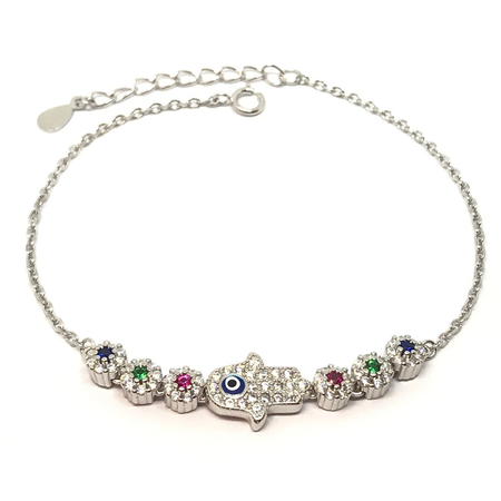 Pulsera rodhinada con ojito con cubic y esmalte