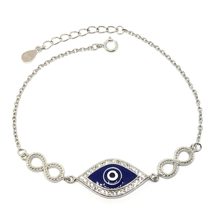 Pulsera rodhinada con ojito con cubic y esmalte