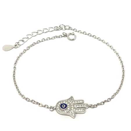 Pulsera rodhinada con manito con cubic y esmalte