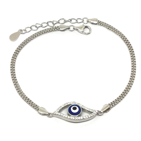 Pulsera rodhinada veneciana doble con ojito con cubic y esmalte