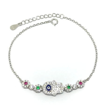Pulsera rodhinada con manito con cubic y esmalte