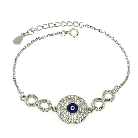 Pulsera rodhinada con ojito con cubic y esmalte