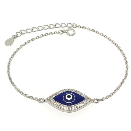Pulsera rodhinada con ojito con cubic y esmalte