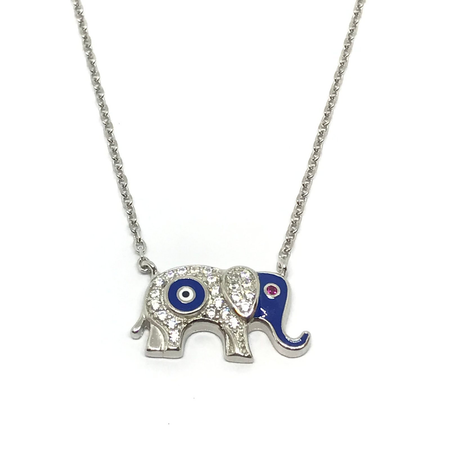 Gargantilla rodhinada con elefante con cubic y esmalte