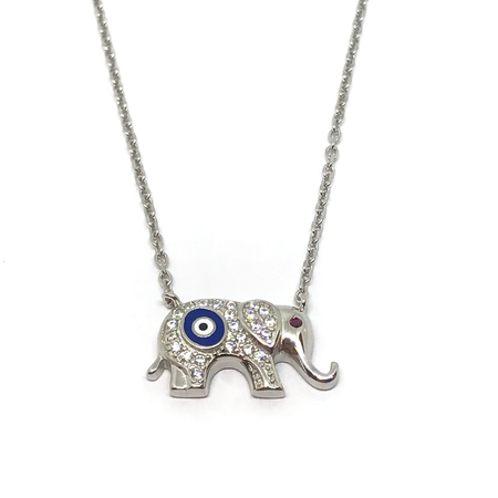 Gargantilla rodhinada con elefante con cubic y esmalte