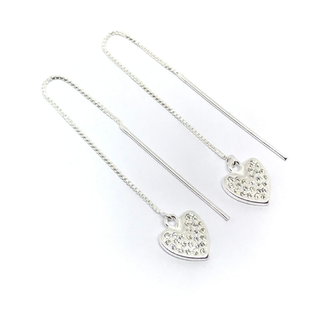 Aros pasantes con cadena y corazon con cubic