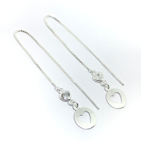 Aros pasantes con cadena, corazon cubic y corazon calado
